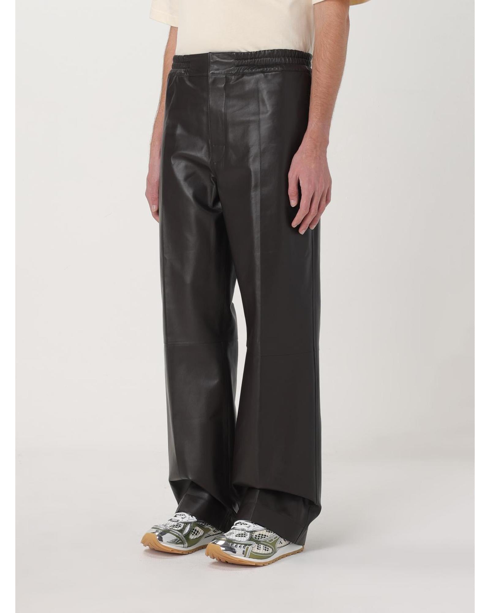 Bottega Veneta Leather Trousers Wide Leg Relaxed Fit Men Brown Pants