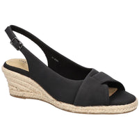 Devlin Womens Faux Leather Peep-Toe Wedge Sandals Black