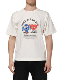 Dolce & Gabbana White Love Peace Cotton Men Crew Neck Men's T-shirt