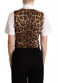 Dolce & Gabbana Dolce & Gabbana Black Brown Leopard Print Waistcoat Women's Vest