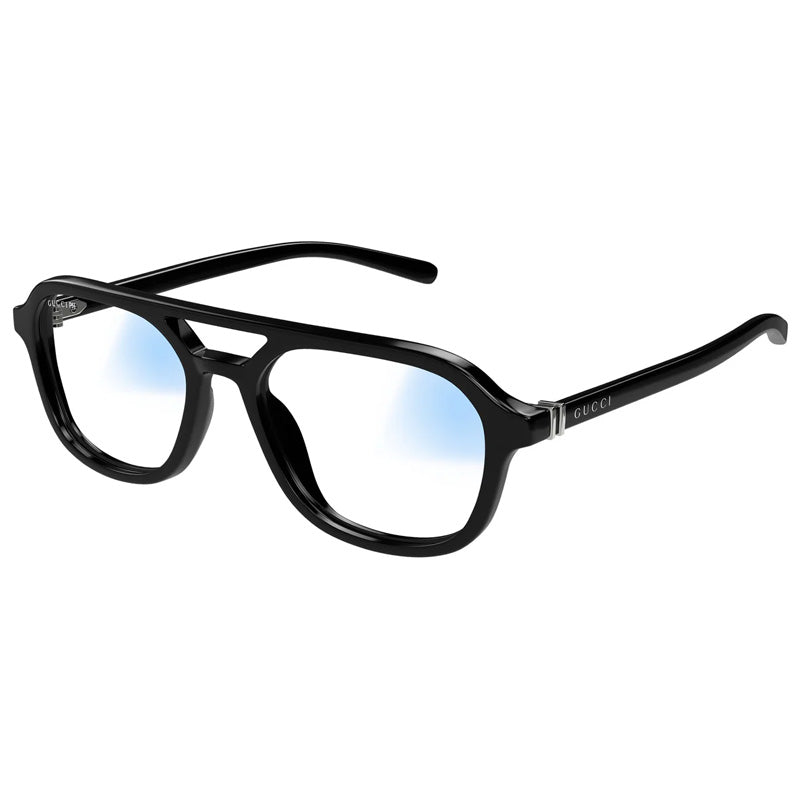 Gucci Gucci Sunglasses Aviator Full Rim, Shiny Black Frame and Clear to Grey Photocromic with Blue Light Protection Lens GG1673S001