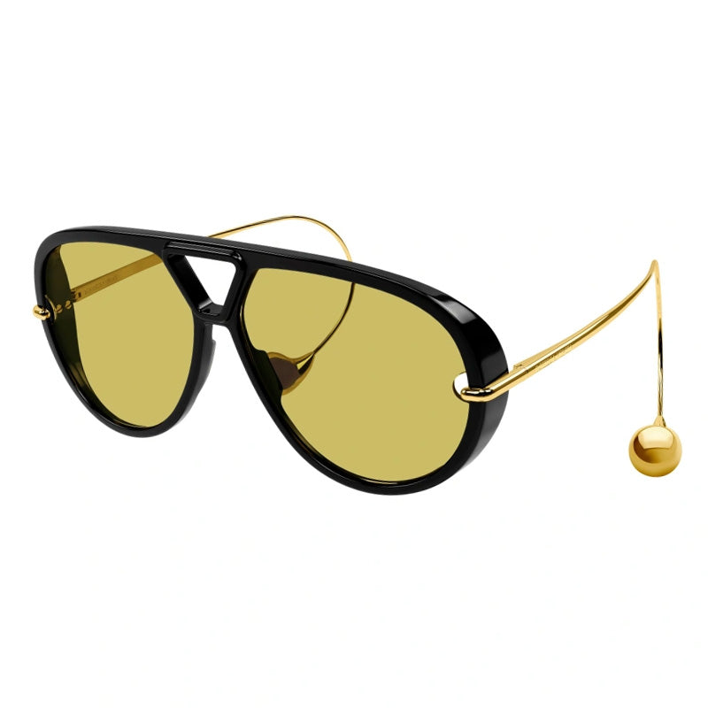 Bottega Veneta Bottega Veneta Sunglasses Geometric Full Rim, Black and Gold Frame and Yellow Lens BV1273S003