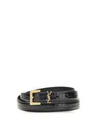 Saint Laurent Women Crocodile-Effect Cassandre Belt