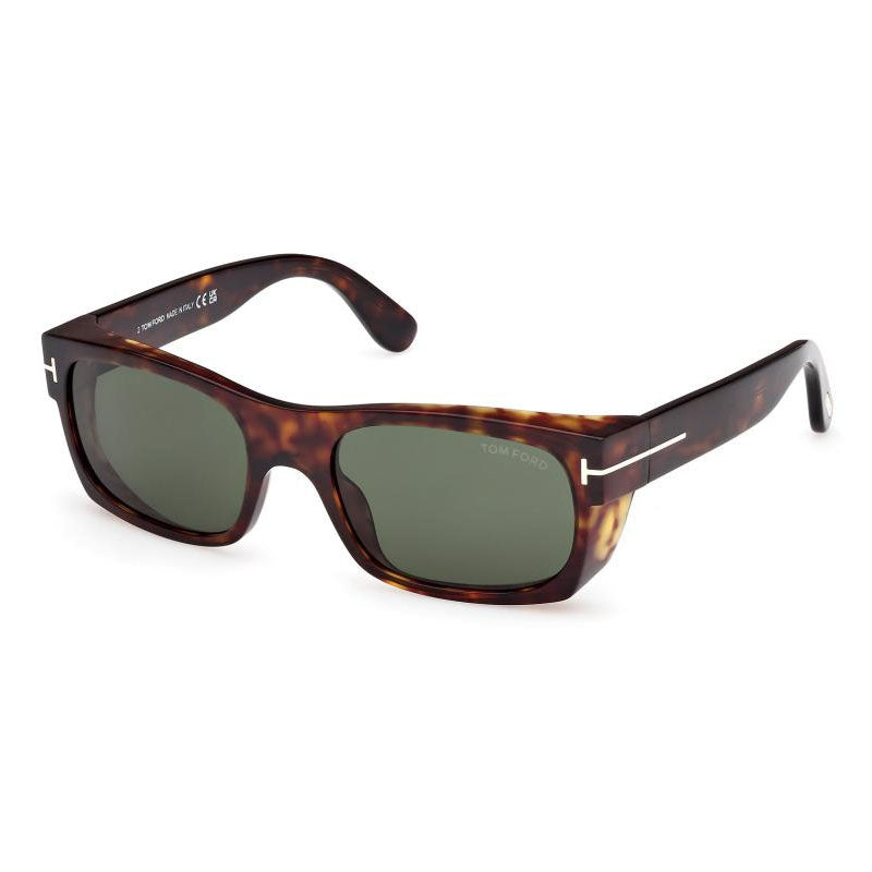Tom Ford Sunglasses Rectangle Full Rim, Dark Havana Frame and Green Lens FT118152N