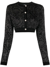 Versace Women `Barocco Texture` Knit Cropped Cardigan