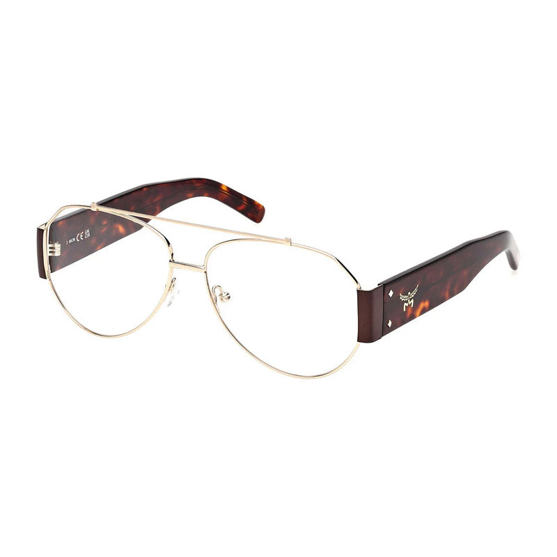 MCM Eyeglasses Aviator Full Rim, Pale Gold Frame and Clear Demo Lenses Lens MW5001032