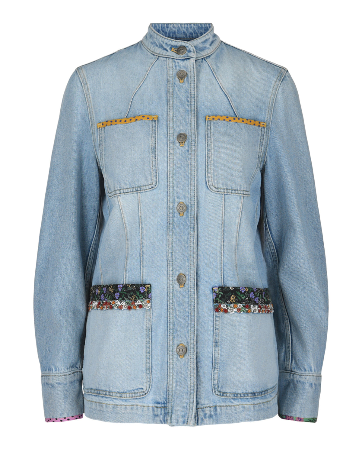 Valentino Valentino Womens Embroidered Trimmed Denim Jacket