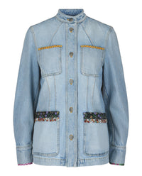 Valentino Valentino Womens Embroidered Trimmed Denim Jacket