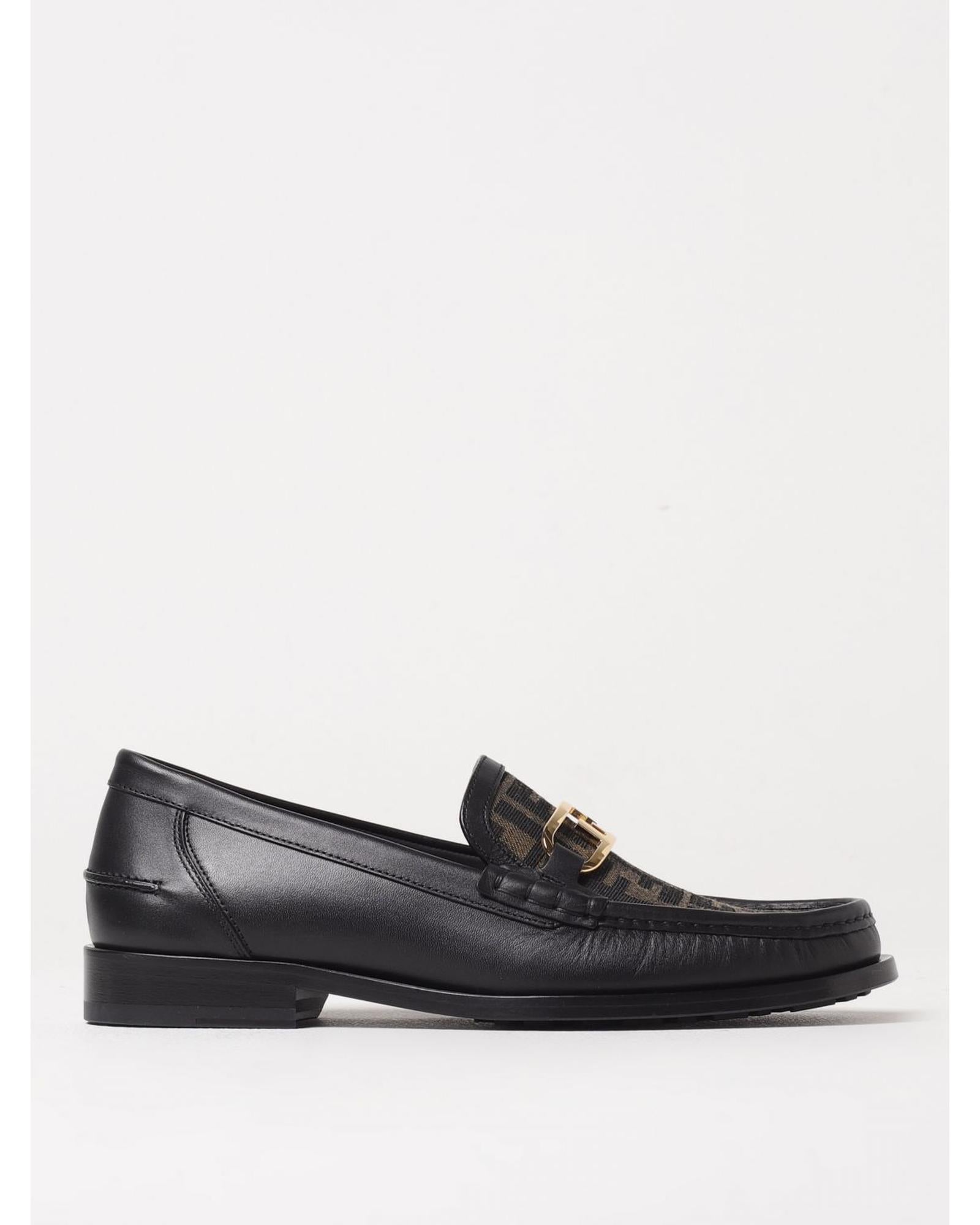 Fendi FF Lofer Loafers Leather Shoes Men Tobacco