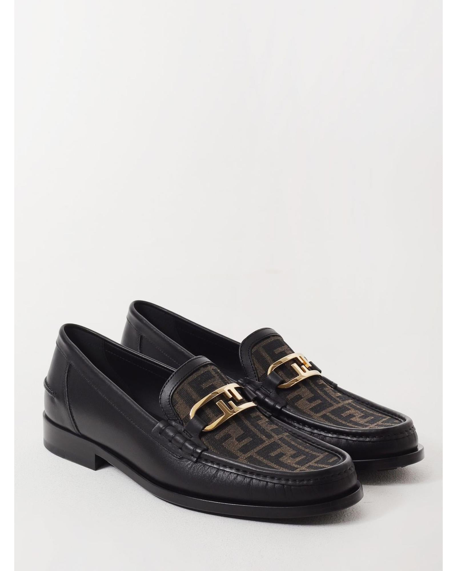 Fendi FF Lofer Loafers Leather Shoes Men Tobacco