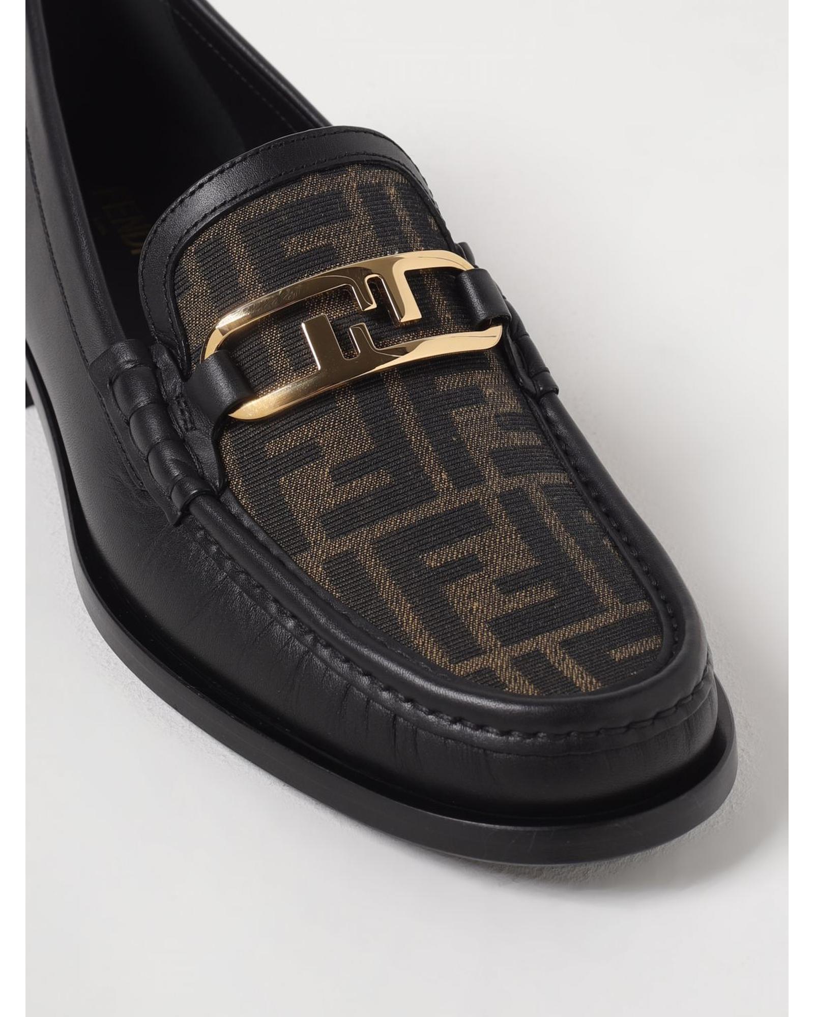 Fendi FF Lofer Loafers Leather Shoes Men Tobacco