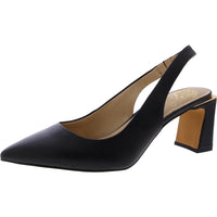 Womens Leather Block Heel Slingback Heels 9 Medium Black