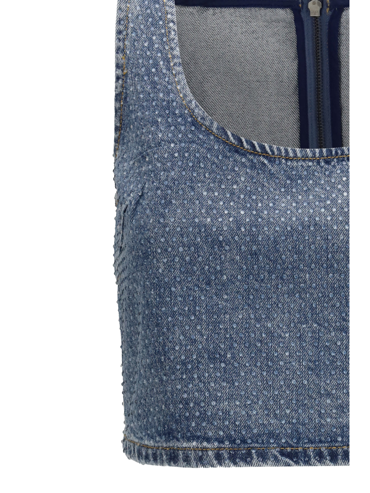 SELF-PORTRAIT Self-Portrait Women Rhinestone Denim Crop Top