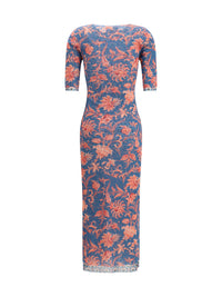 Etro Women Stretch Tulle Midi Dress With Floral Motif
