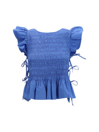 GANNI Ganni Women Ruched Cotton Top With Side Bows