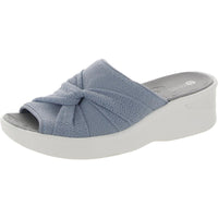 Smile II Womens Slip On Wedge Sandals 7.5 Medium Blue Lace Fabric