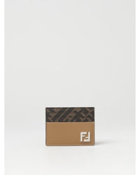 Fendi Card Holder Leather Wallet Men Beige Beige
