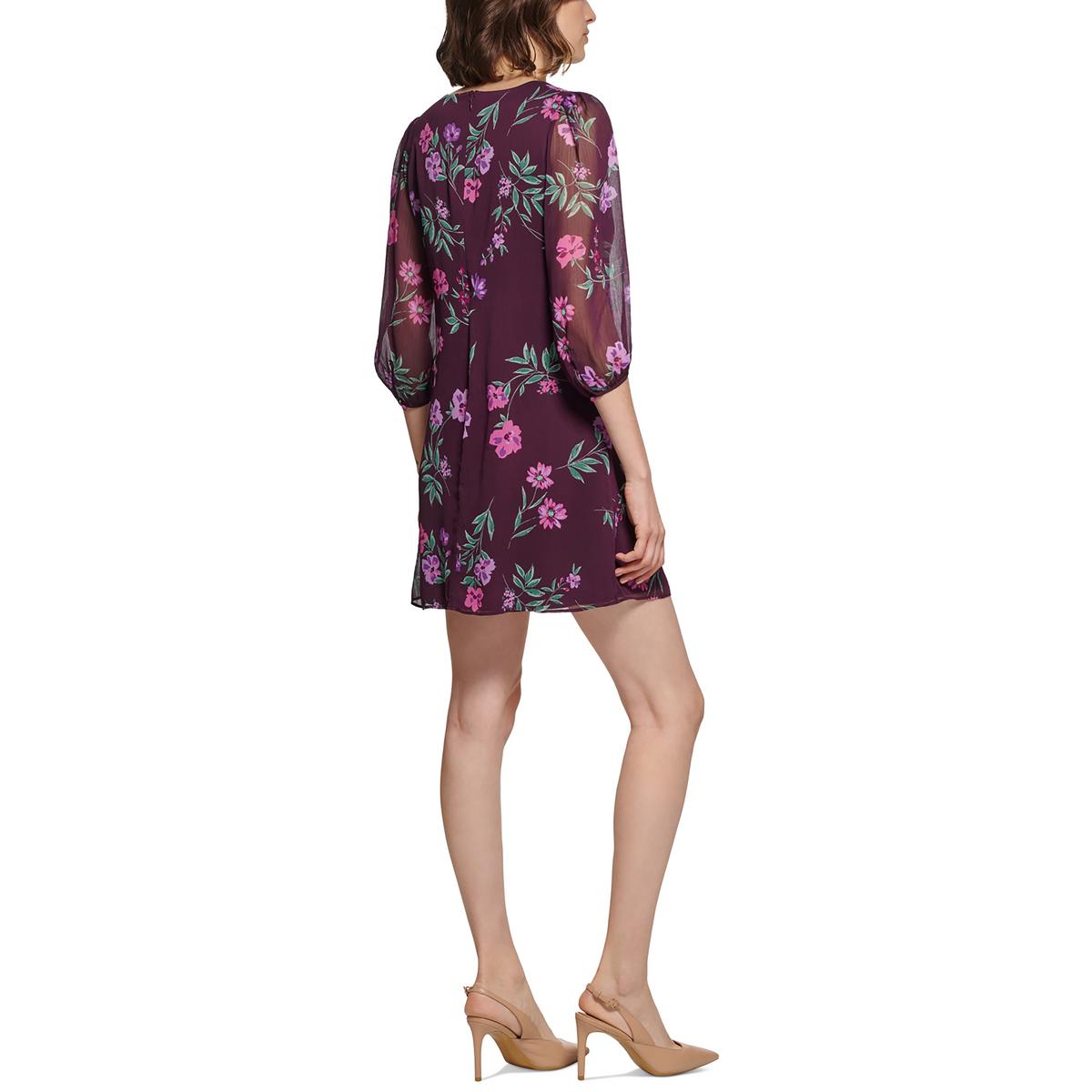 Petites Womens Chiffon Floral Shift Dress
