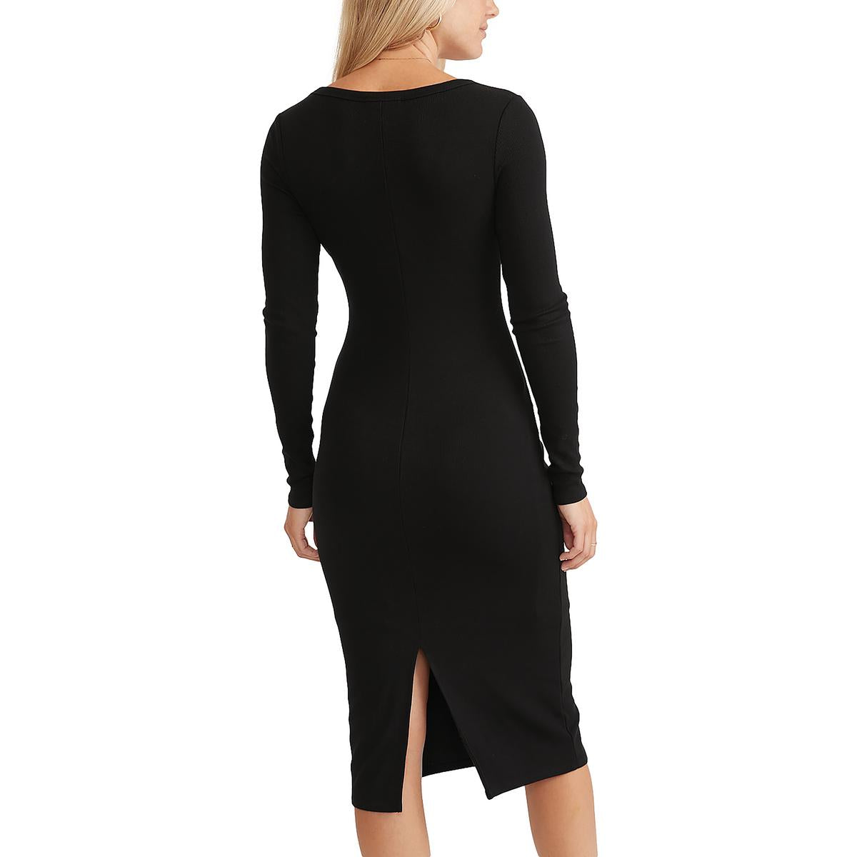 Womens Scoop Neck Long Sleeve Midi Dress