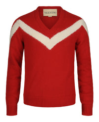 Valentino Valentino Mens Inlaid V Chevron Wool Sweater