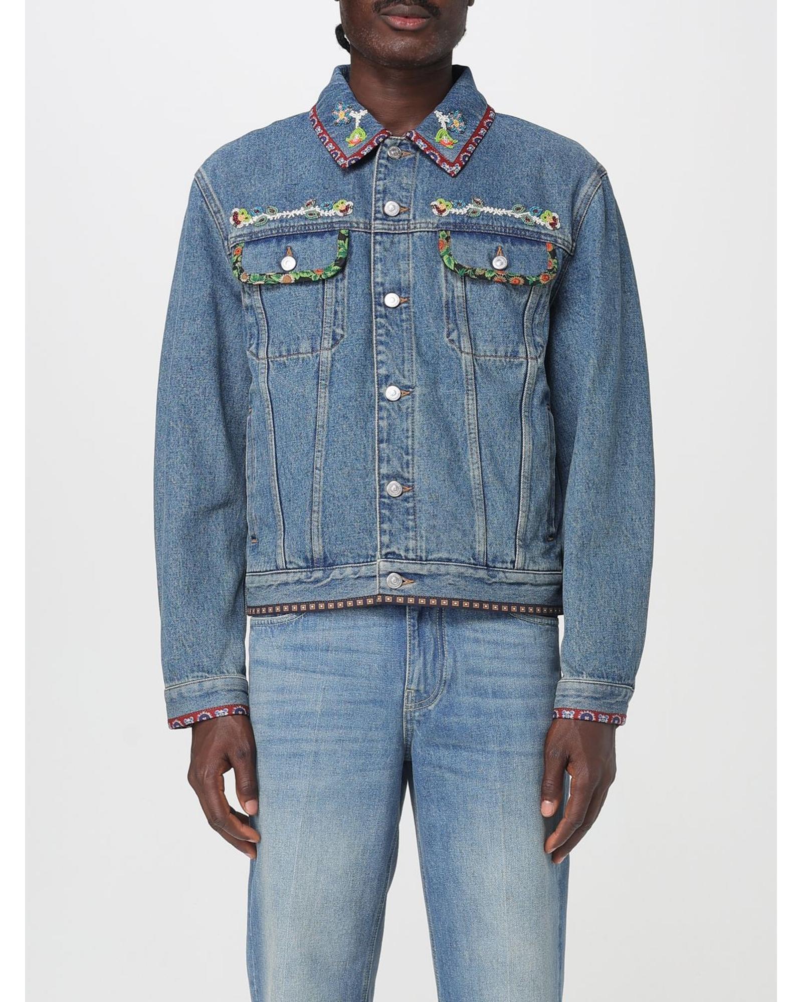 Valentino Embroidered Denim Jacket Men Gnawed Blue
