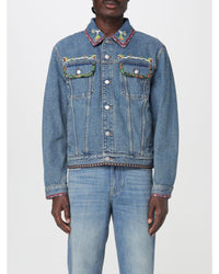 Valentino Embroidered Denim Jacket Men Gnawed Blue