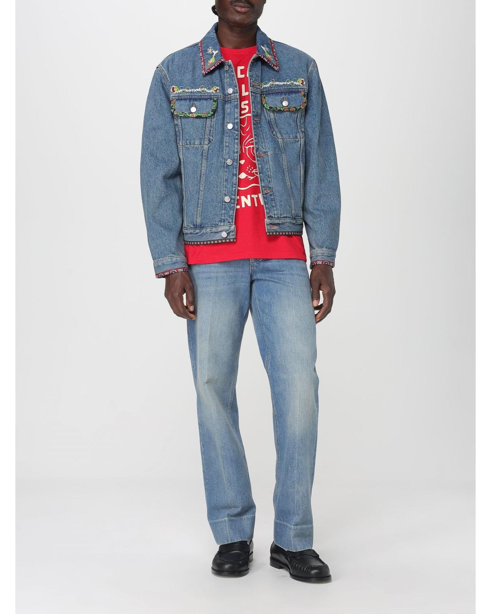 Valentino Embroidered Denim Jacket Men Gnawed Blue
