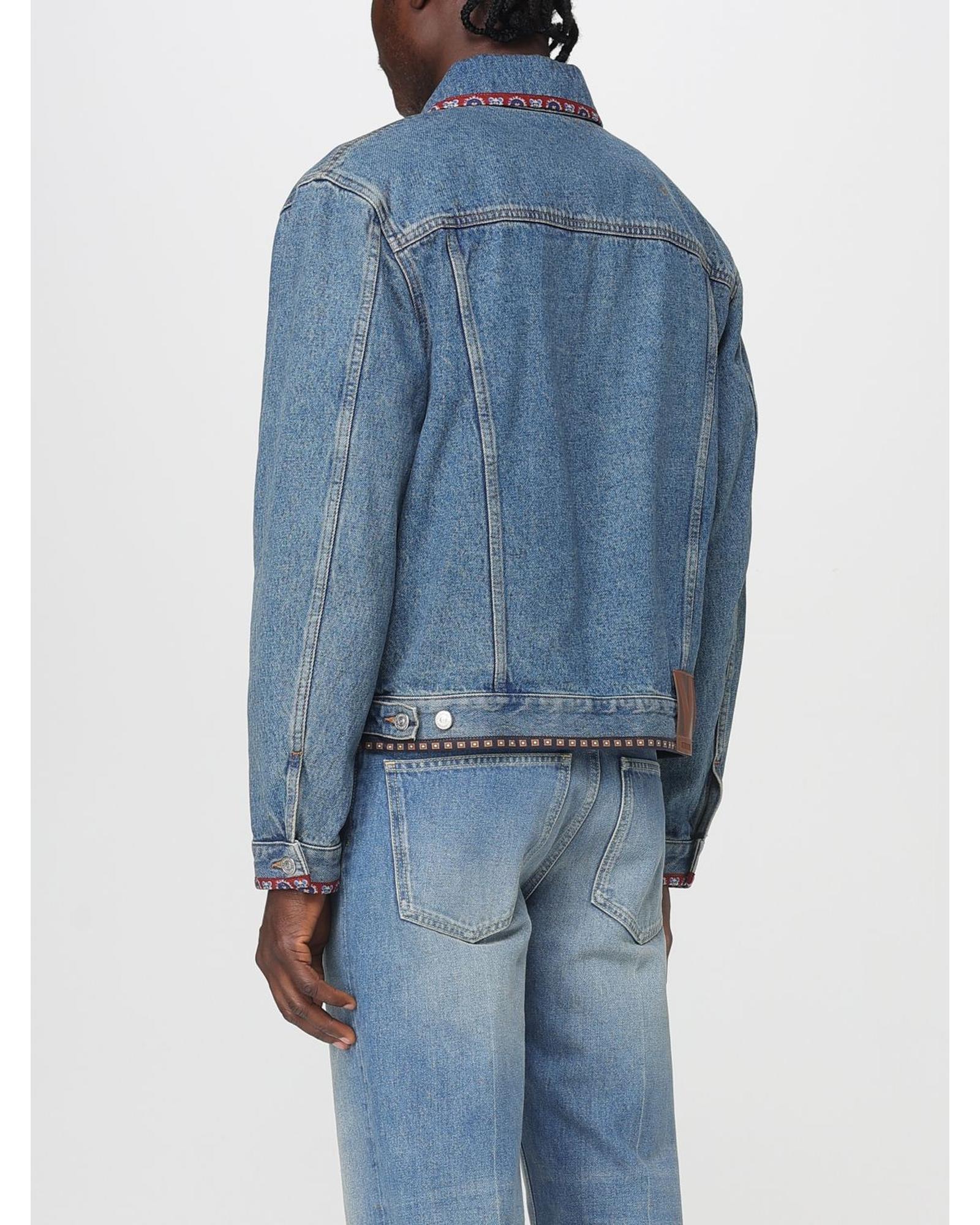 Valentino Embroidered Denim Jacket Men Gnawed Blue