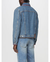 Valentino Embroidered Denim Jacket Men Gnawed Blue