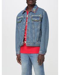 Valentino Embroidered Denim Jacket Men Gnawed Blue