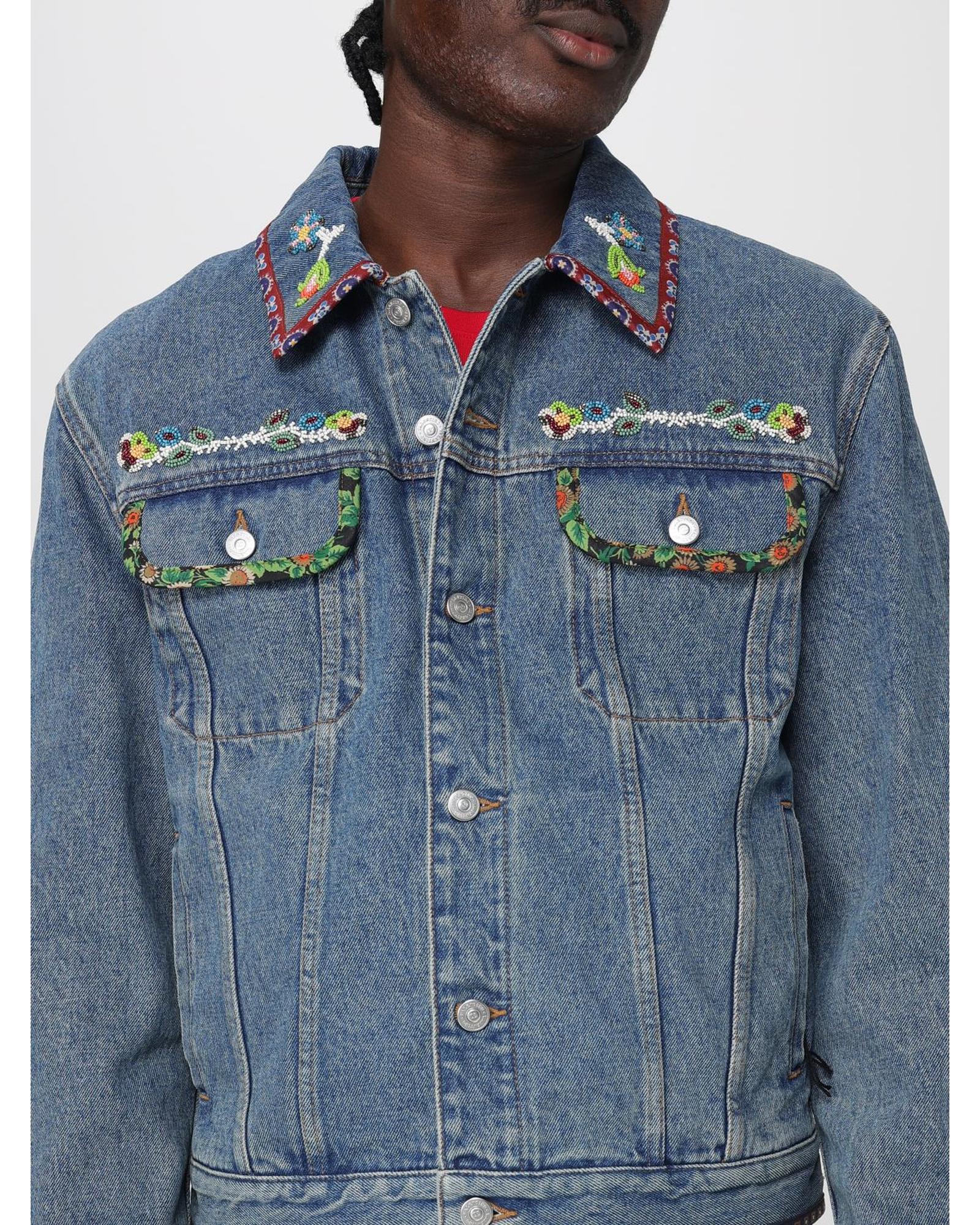 Valentino Embroidered Denim Jacket Men Gnawed Blue