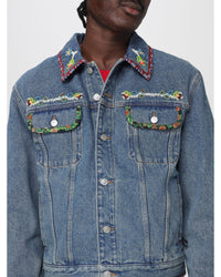 Valentino Embroidered Denim Jacket Men Gnawed Blue