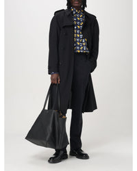 Fendi Leather Tote Bag with Stitch Detail Men Black