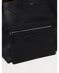 Fendi Leather Tote Bag with Stitch Detail Men Black