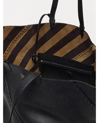 Fendi Leather Tote Bag with Stitch Detail Men Black