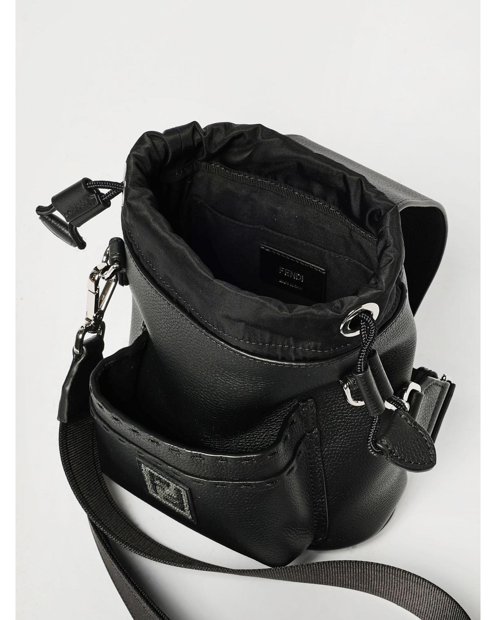 Fendi Mini Backpack Leather Zip Men Black Shoulder Bags