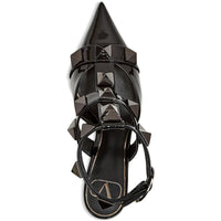 Womens Leather Studded T-Strap Heels