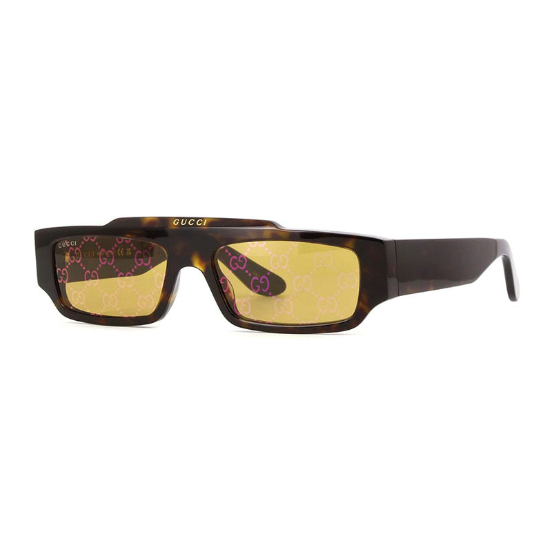 Gucci Sunglasses Rectangle Full Rim, Shiny Green with GG Pattern Frame and Green Lens GG1592S003