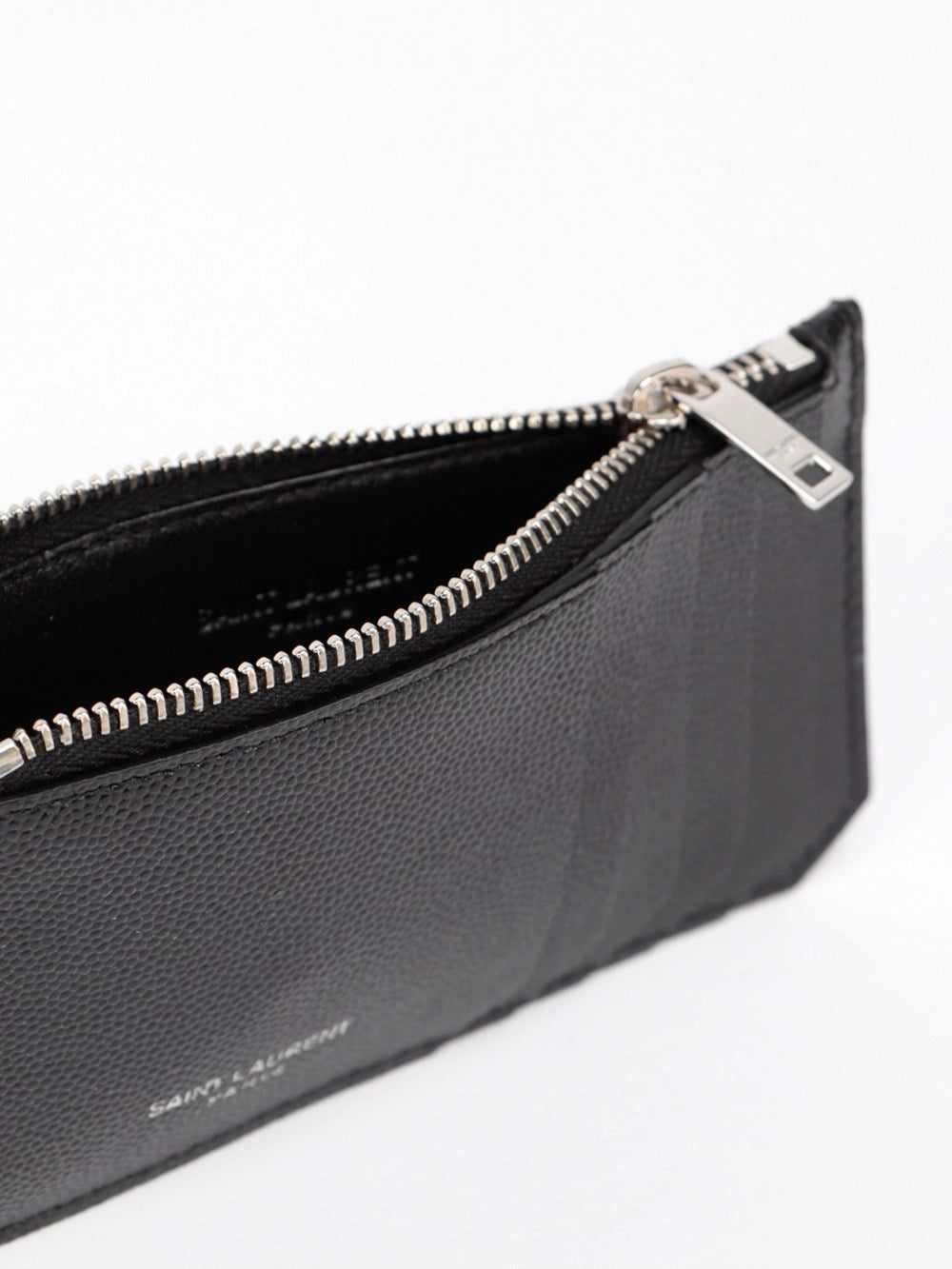 Saint Laurent Men Saint Laurent Paris Fragments Zipped Card Case In Grain De Poudre Leather