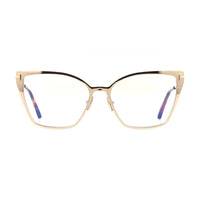 Tom Ford Tom Ford Eyeglasses Cat Eye Full Rim, Shiny Deep Gold Frame and Clear/Blue Light Block Lenses Lens FT6051-B030