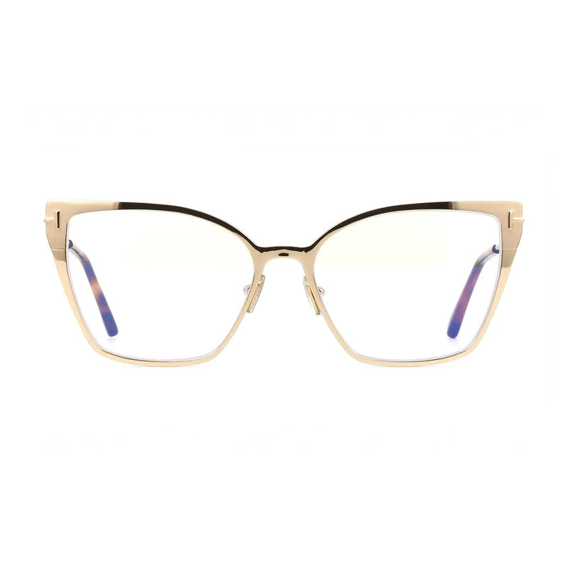 Tom Ford Tom Ford Eyeglasses Cat Eye Full Rim, Shiny Deep Gold Frame and Clear/Blue Light Block Lenses Lens FT6051-B030