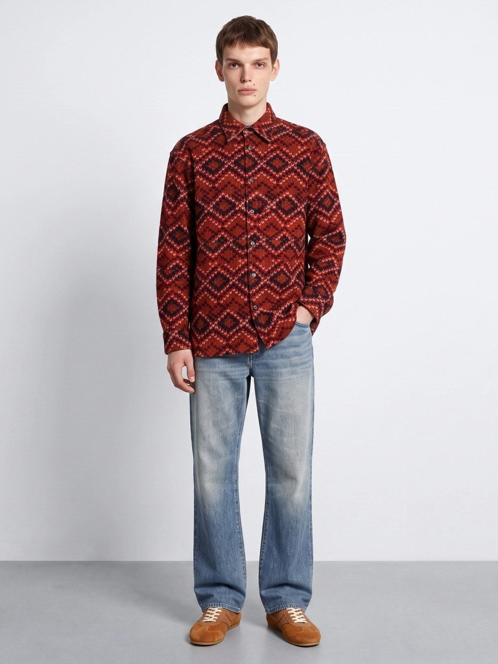 Dries Van Noten Men Printed Velvet Shirt