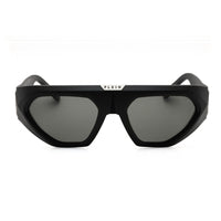 Philipp Plein Sunglasses Rectangle Full Rim, Shiny Black Frame and Grey Silver Mirror Lens SPP153Z42X