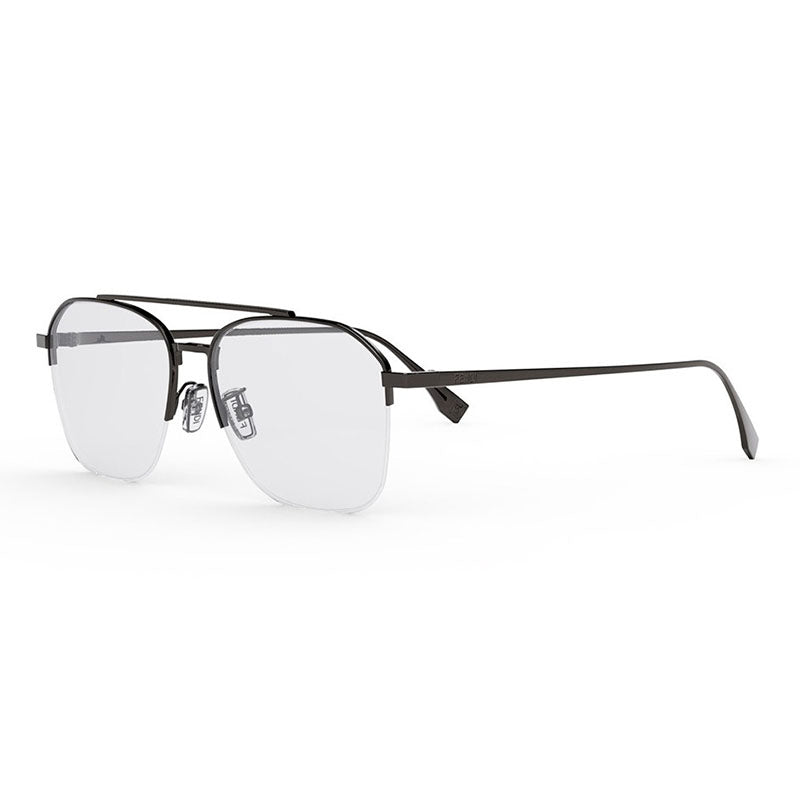 Fendi Fendi Eyeglasses Aviator Semi Rim, Dark Ruthenium Frame and Clear Demo Lenses Lens FE50033U012