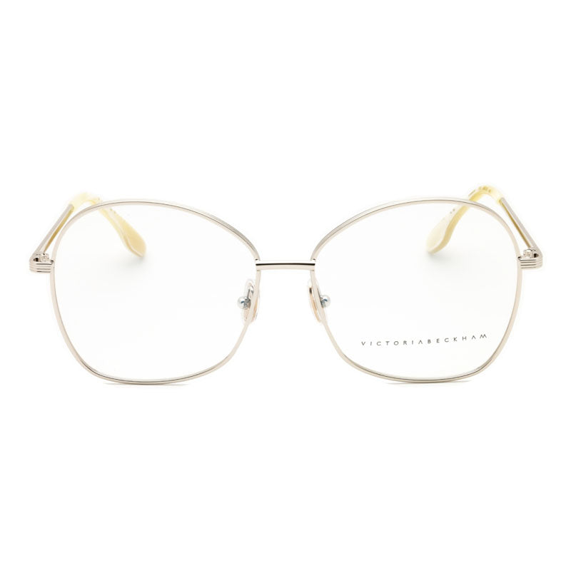 Victoria Beckham Eyeglasses Butterfly Full Rim, Light Gold Frame and Clear Demo Lenses Lens VB220715