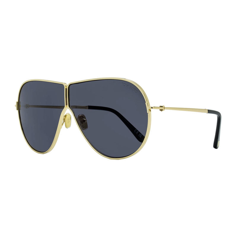 Tom Ford Sunglasses Shield Full Rim, Shiny Deep Gold Frame and Smoke Lens FT115830A