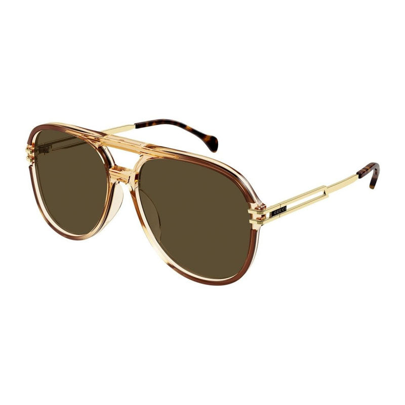 Gucci Gucci Sunglasses Aviator Full Rim, Transparent Brown Frame and Brown Lens GG1104S002