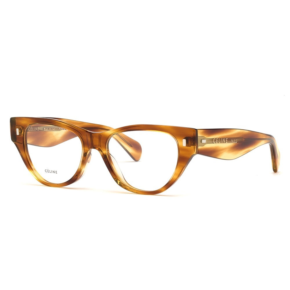 Celine Eyeglasses Cat Eye Full Rim, ColoRed Havana Frame and Clear Demo Lenses Lens CL50012I055