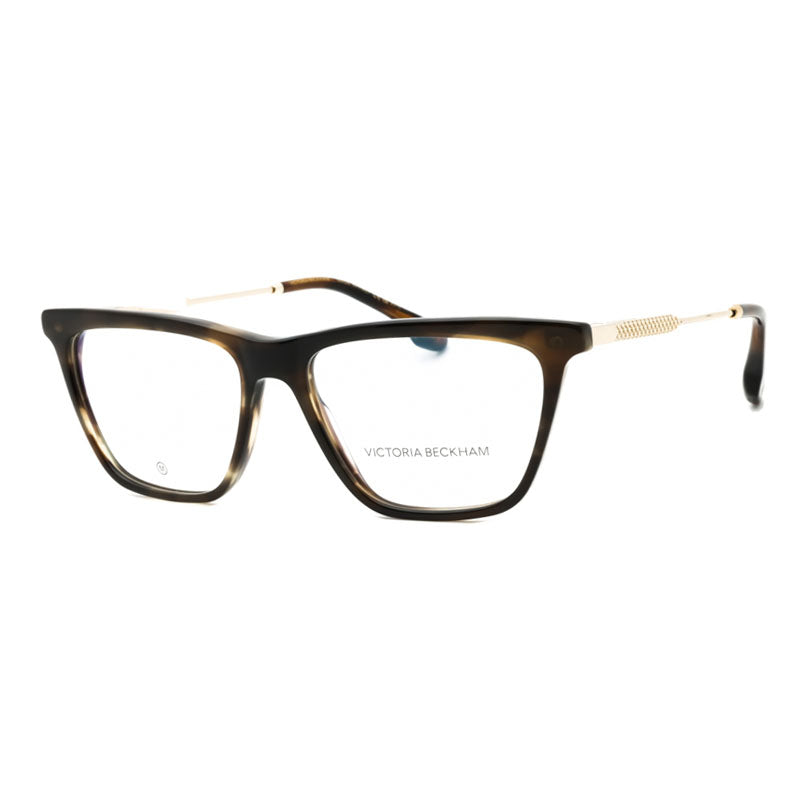 Victoria Beckham Victoria Beckham Eyeglasses Rectangle Full Rim, Striped Khaki Havana Frame and Clear Demo Lenses Lens VB2663321