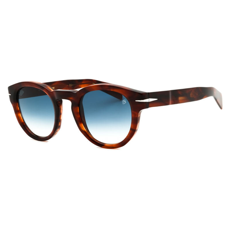 David Beckham Sunglasses Round Full Rim, Brown Striped Havana Frame and Dark Blue Gradient Lens DB7041/S0Z1508